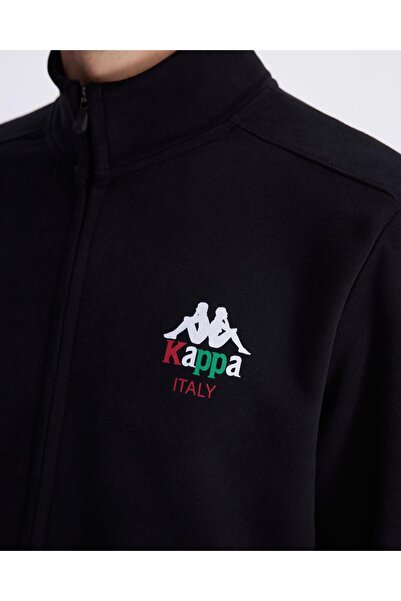 Kappa Αυθεντικό ανδρικό μπλουζάκι με φερμουάρ, μαύρη άνετη εφαρμογή με φερμουάρ