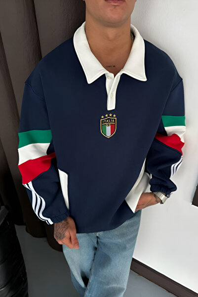 İLKCET MODA Italy O Oversized Buttoned Collar Sweatshirt