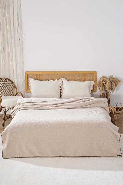 Rivaİstanbul Beige Valencia Sherpa Double Plush Blanket
