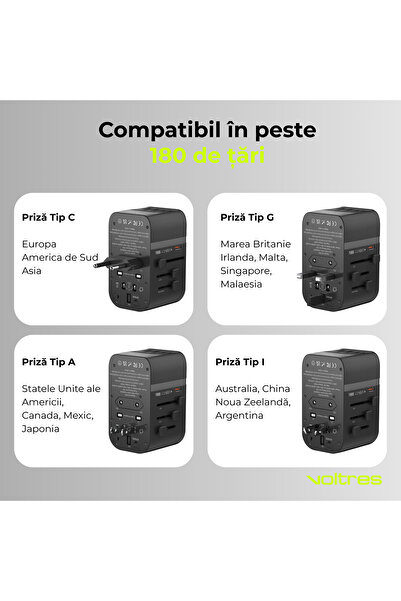 Voltres Προσαρμογέας φορτιστή ταξιδιού γενικής χρήσης 45W - Ταξίδια