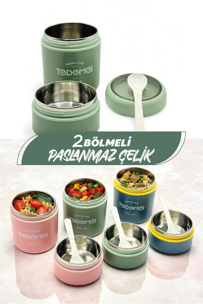 M&L LUNCH BOX Tedemeı 650 ML Paslanmaz Çelik Beslenme Kabı - 2 Katlı Yemek Kabı - Mama Kabı