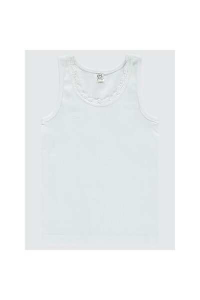 Civil Girls Strappy Lace Collar 2-12 Years Old Girls Undershirt - White 4-5 Years Old