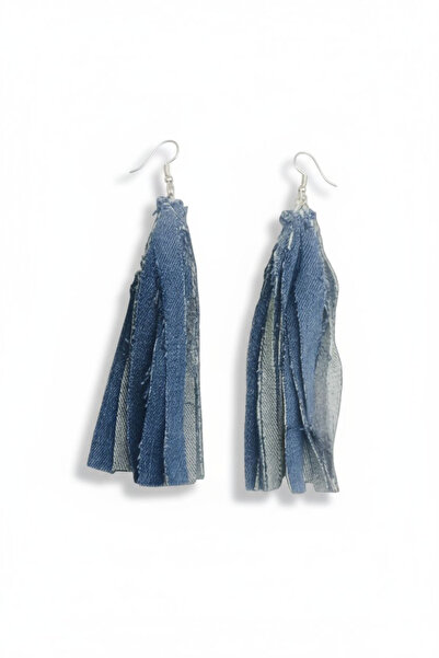 maia Mavi Kot Jean Kumaş Yırtıklı Sallantılı Küpe