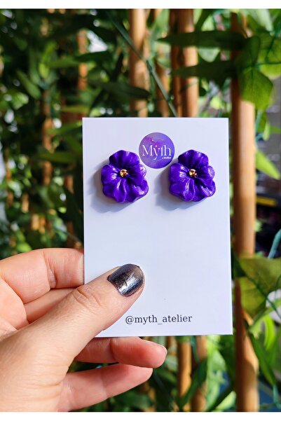 Atölye Myth El Yapımı Mor Çiçek Küpe - Minimal ve Şık