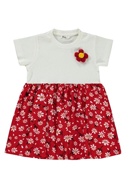 Civil Girls Büyük Papatya Desenli 2-5 Yaş Elbise - Kırmızı 5-6 Yaş