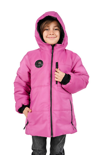 QAWWA Erkek Çocuk Elyaflı Kapüşonlu Rüzgar Geçirmez Şişme Kışlık Mont