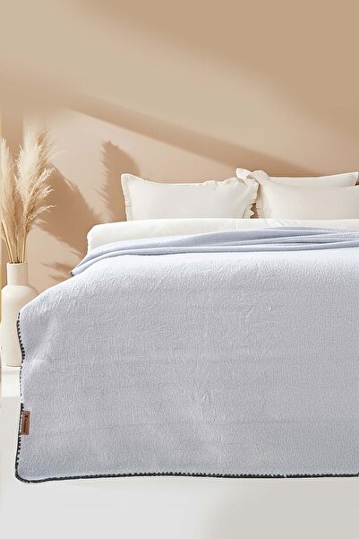 Rivaİstanbul Light Gray Valencia Sherpa Double Plush Blanket