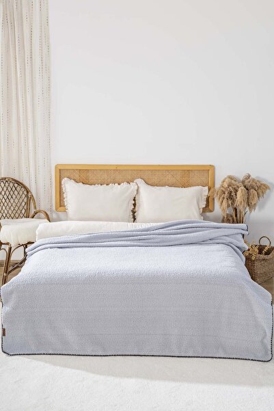 Rivaİstanbul Light Gray Valencia Sherpa Double Plush Blanket