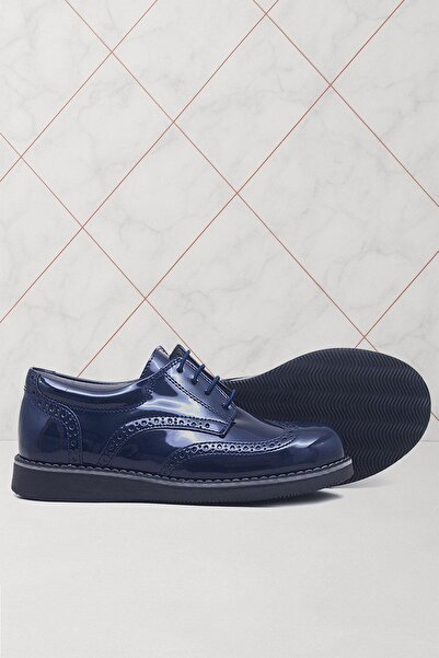 Rakerplus Navy Blue Patent Leather Laced Classic Boys' Shoes