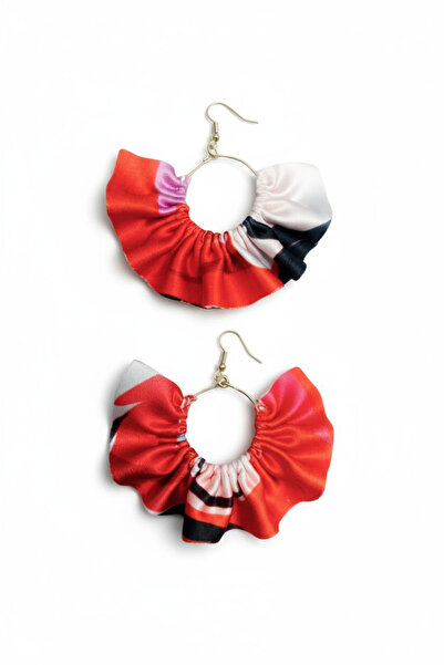 maia Kadın Altın Renk Halka Küpe – Desenli Kumaş Tasarım