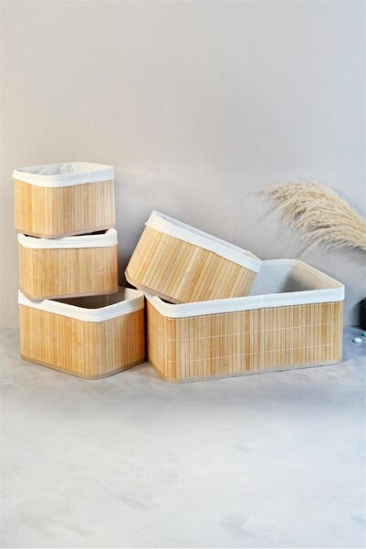 Bayev 5-Piece Rectangular Wicker Basket Decorative Organizer Multi-Purpose Bamboo Basket Set 700713