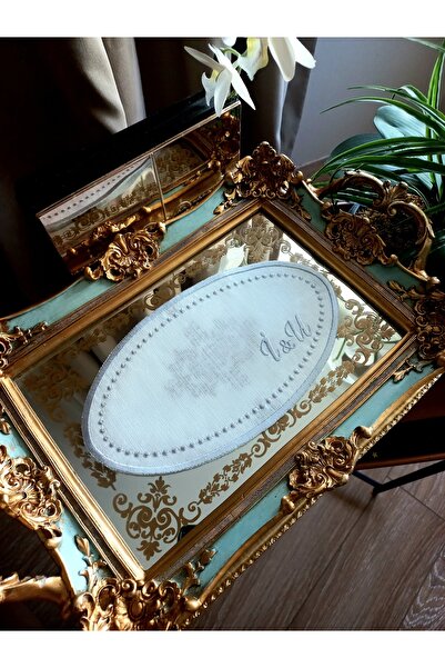 sevim çeyiz tasarım 14x25 cm Kişiye özel harf işlemeli oval nişan/söz tepsi ö...