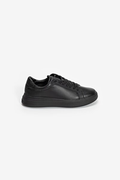 Calvin Klein Erkek Rahat Düz Taban Pürüzsüz Üst Yüzey Deri Siyah Sneaker HM0HM01659-0GJ