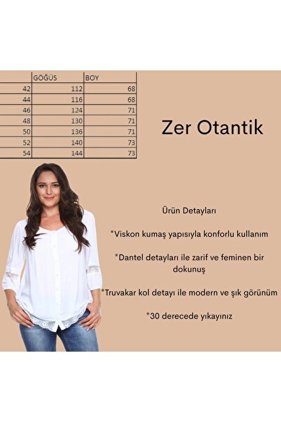 Zer Otantik Lace Detailed Plus Size Shirt Blouse White