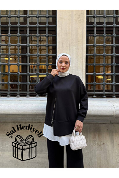 Mira İpek Premium Double Face Fabric Shirt Detailed Hijab Two-Piece Set with Shawl Gift