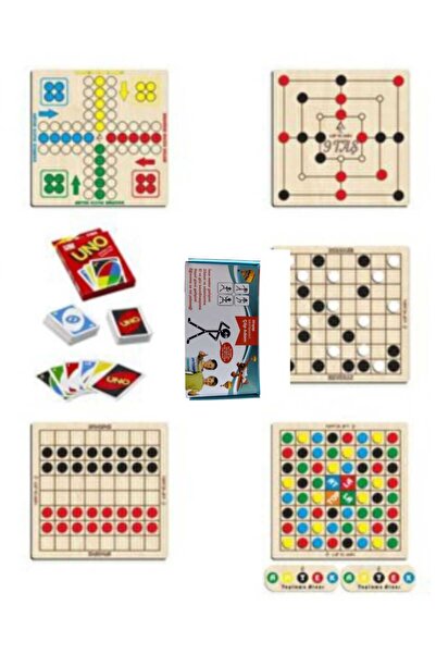 Ahtek Wooden Intelligence Game Set 9 Stone Checkers Skip Checkers Backgammon Reversi Uno Cards and Trash Man