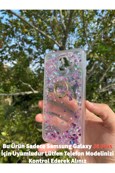 GtTech Samsung Galaxy J6 Plus Uyumlu Sulu Simli Yüzüklü Standlı Parlak Siliko...