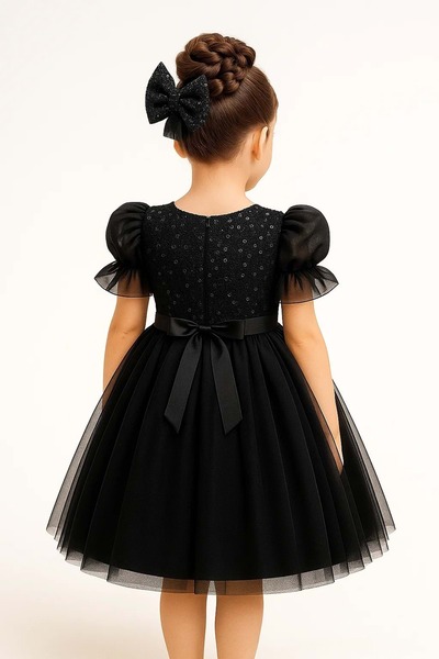 Mnk Baby&Kids Balon Kol Pul Payet Kız Çocuk Tütü Elbise M00751 SİYAH