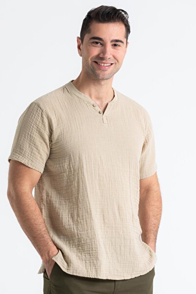 Eliş Şile Bezi Ανδρικό μπλουζάκι με κοντό μανίκι, καλοκαιρινό μουσελίνα, Vizon Vzn