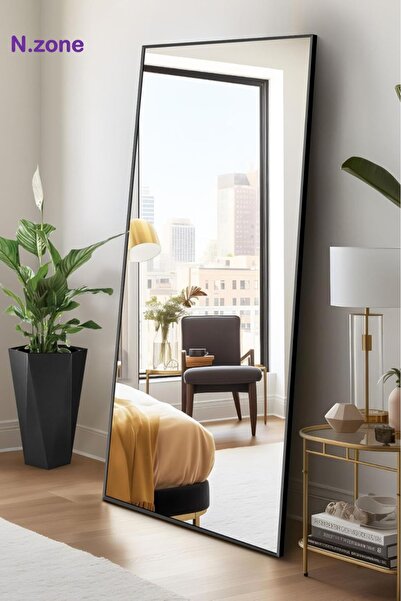 Generic Modern Full Length Rectangular Mirror with Black Metal Frame 156 x 47cm
