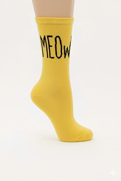 Mnk Baby&Kids Детски памучни чорапи с принт MEOW M00762 ЖЪЛТИ