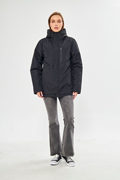 D1fference Kadın Kapüşonlu Rüzgar Geçirmez Kapüşonlu Kışlık Mont & Kaban & Parka