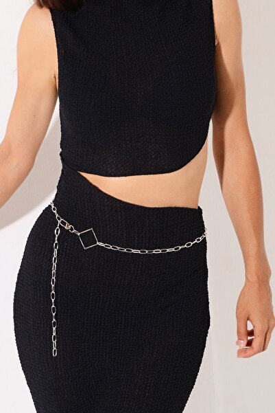 PİNKMARK PINKMARK Curea cu lanț cu figuri pătrate argintii pentru femei - PMKM25601