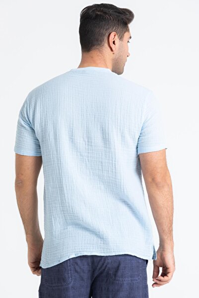 Eliş Şile Bezi Короткий рукав Чоловічий Рібана Літній Муслін Т-shirt Крижано-блакитний Bmv