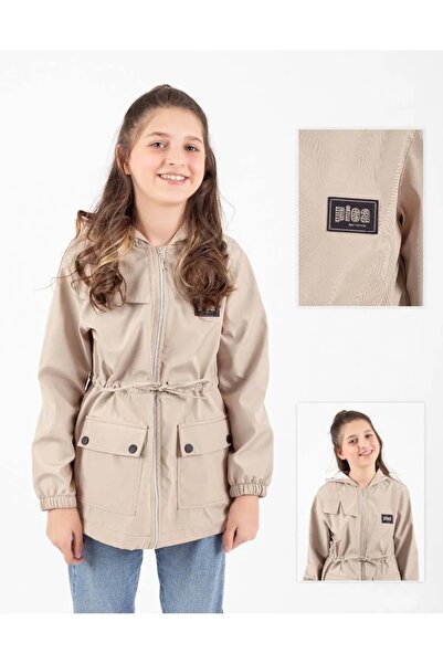 Mnk Baby&Kids Girl's Seasonal Water Repellent Raincoat with Snap Closure Pocket M00752 Beige