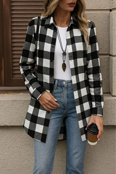 babatr.com Women's Long Sleeve Plaid Front Button Woven Long Shirt