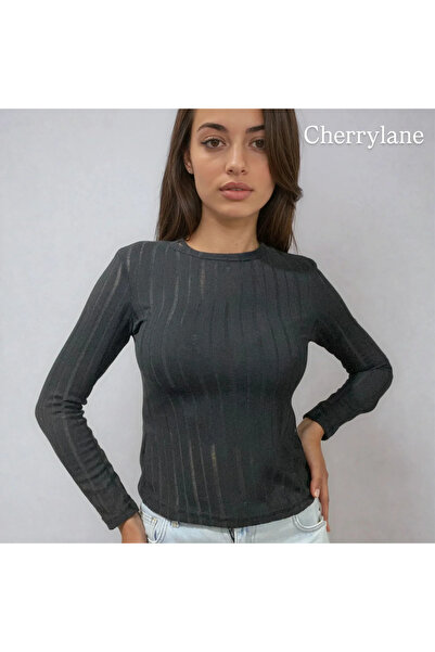 Cherry Lane Bluză cu decolteu cu gâtul rotund, transparentă