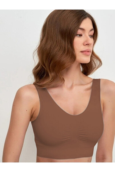 MİSTİRİK Panax Model Toparlayıcı Sıkılaştırıcı Kalın Askılı Pedli Büstiyer Kahve Renk