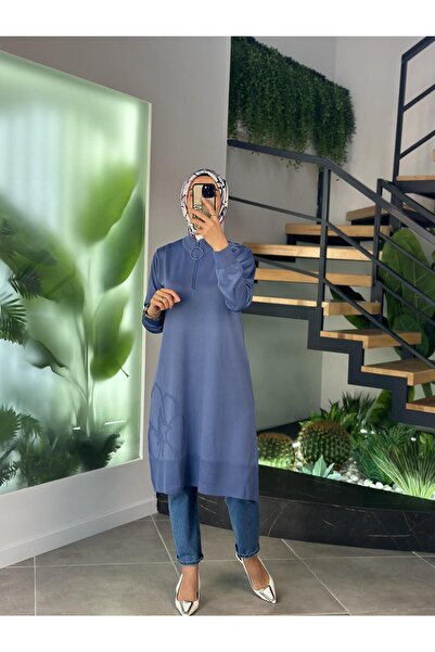Armine Trend Çiçek Detaylı Merserize Tunik 25YTD4111 İndigo