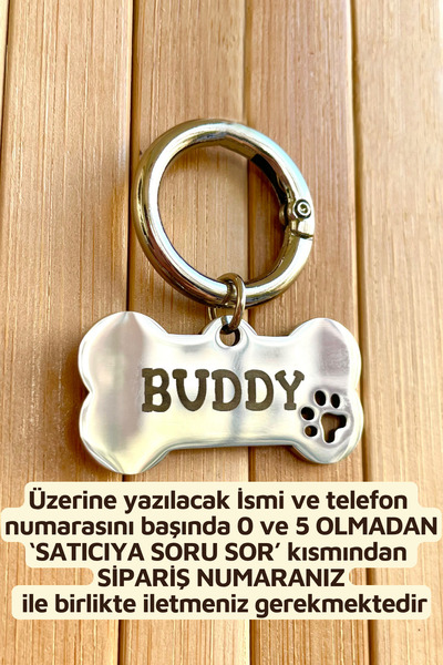 Loren Gift İsme Özel Çelik Kedi Köpek İsimlik Künyesi Gümüş
