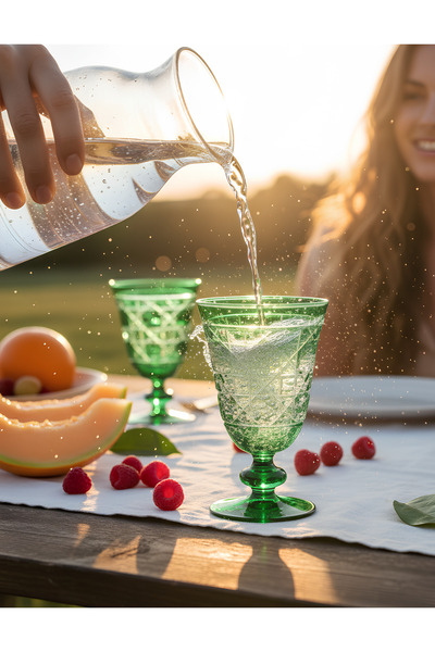 AKDEN STORE Cutting Decor Handcrafted Stella Glass, Goblet