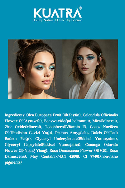 KUATRA Mermaid’s Sapphire Krem Far, Eyeliner Doğal İçerikli,