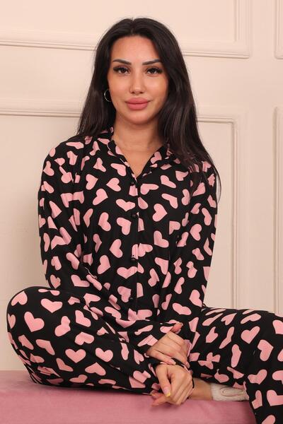 Niket Life طقم بيجامة نسائي من الجلد السويدي بأكمام طويلة وأزرار أمامية بنقشة...