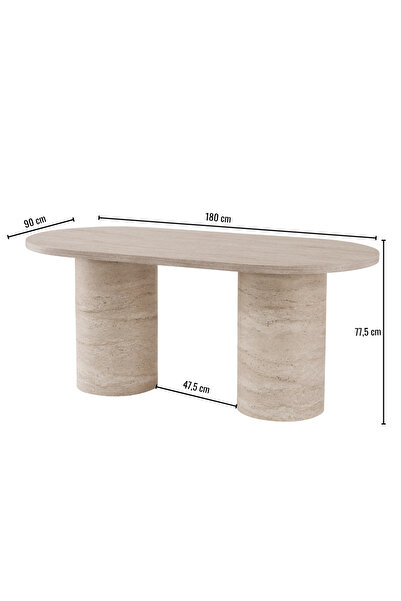 Atolye Casa 90x180cm Traverten Yemek Masası Sabit Hermes Model