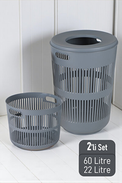 İronika Solara İkili Dekoratif Kirli Çamaşır Sepeti Seti Oyuncak Sepeti 60 - ...