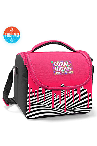 Coral High Kids Pink Black White Patterned Thermo Lunchbox 22778