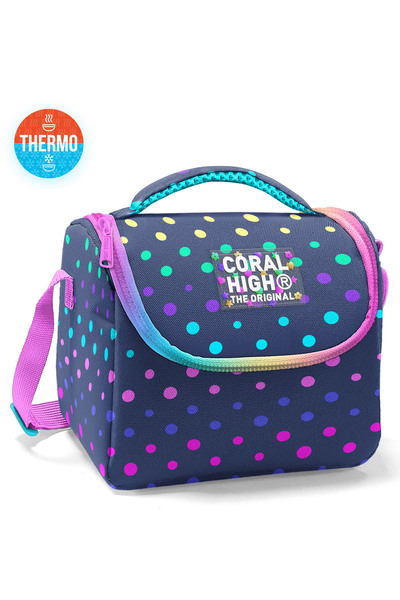 Coral High Kids Navy Blue Colored Polka Dot Patterned Thermo Lunchbox 22772