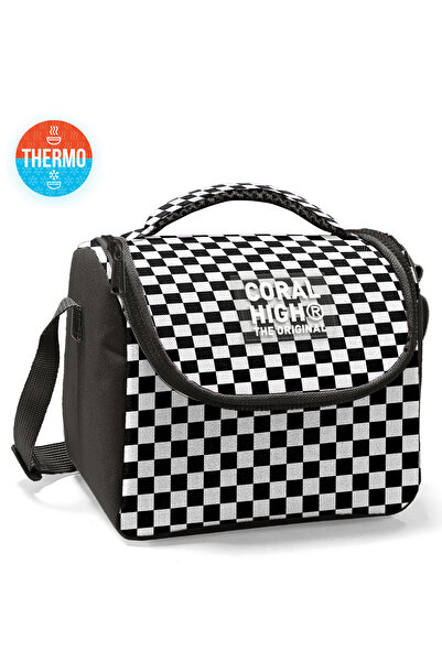 Coral High Kids Black and White Checkerboard Patterned Thermo Lunchbox 22777