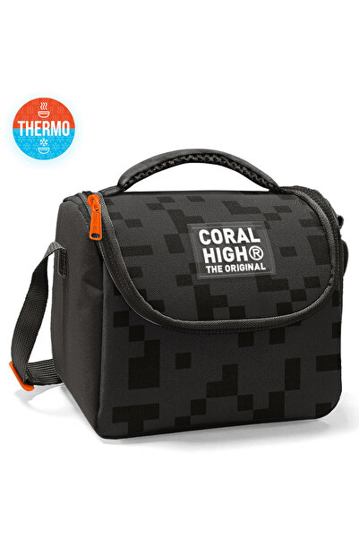 Coral High Kids Black Block Patterned Thermo Lunchbox 22794