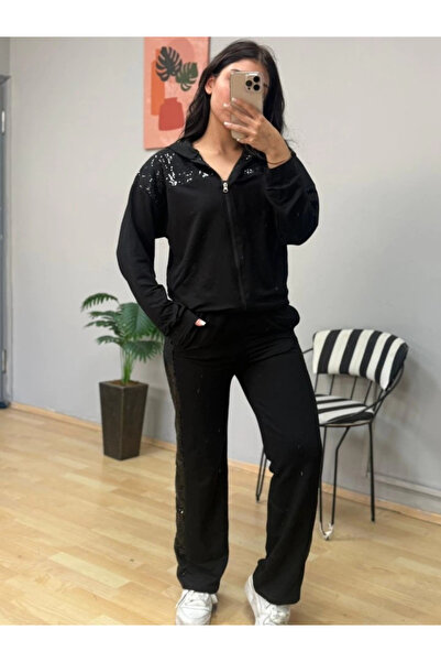 ARONA Mdb Women's Two Thread Fabric Double Suit with Sequins and Zipper Detail