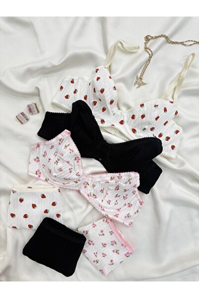 İNKO İÇ GİYİM Set de 3 sutien colorat din bumbac cu modele cu sârmă