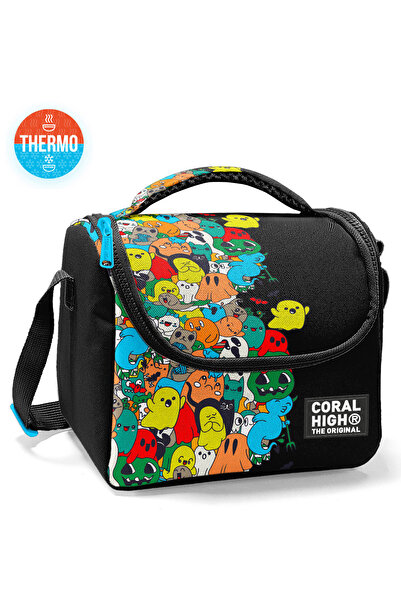 Coral High Kids Black Cartoon Patterned Thermo Lunchbox 11790