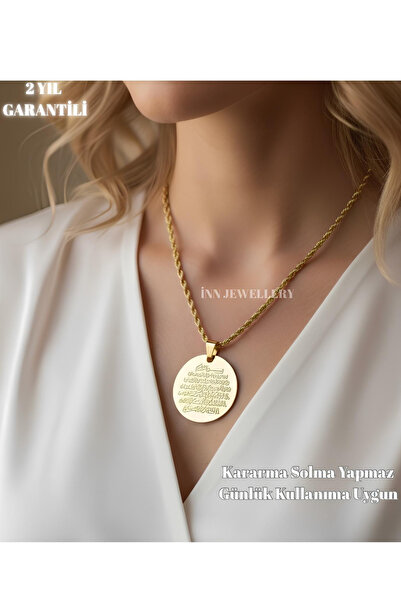 İNN JEWELLERY Çelik Kolye Kararmaz Ayetel Kürsi Yazılı (2 YIL İTHALATÇI GARANTİLİ)