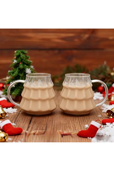 ERKUGO Pine Tree Model Borosilicate Glass Cup, 400 ml Glass Mug with Handle, Straw Gift