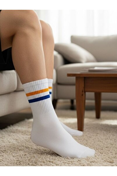 AKSU ÇORAP Orange Blue Striped Patterned Colorful Sports Socks