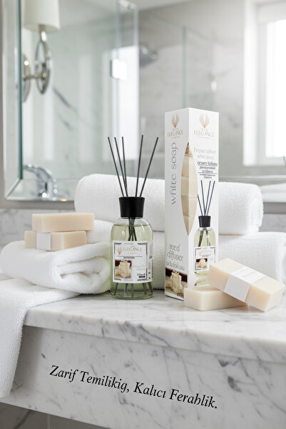 Elegance vip Perfume Beyaz Sabun Reed Diffuser Bambu Çubuklu Oda Kokusu (110 ML) Banyo Ve Wc Için Mükemmel Seçim